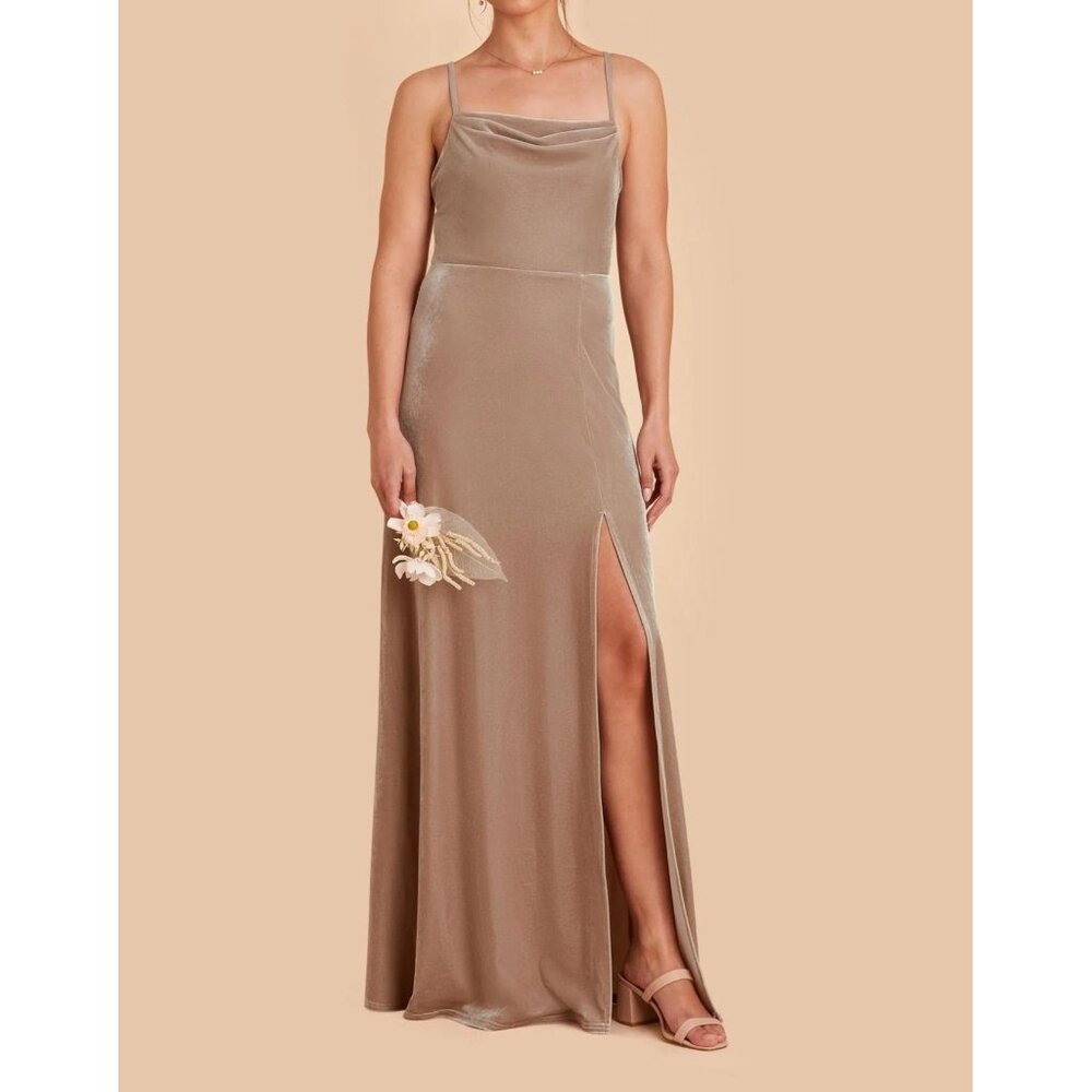 Birdy Grey Ash Dress‎ Velvet Color Taupe Size Large, Side Slit, sleeveless /n2